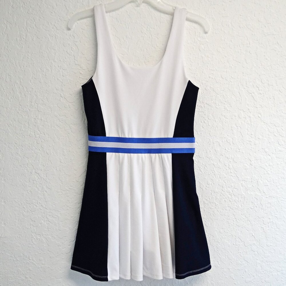Jessica Simpson White Navy Sleeveless Tennis Dress with Blue Waistband